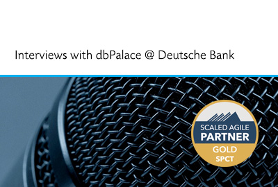 Deutsche Bank Logo, Leads to an interview explaining the significant benefits of their Scaled Agile Framework (SAFe) transformation with IJI