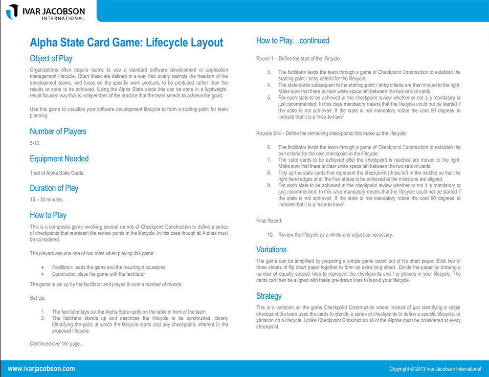 Agile Games - Lifecycle Layout Game - part of the Essence Agility Toolset for Agile professionals