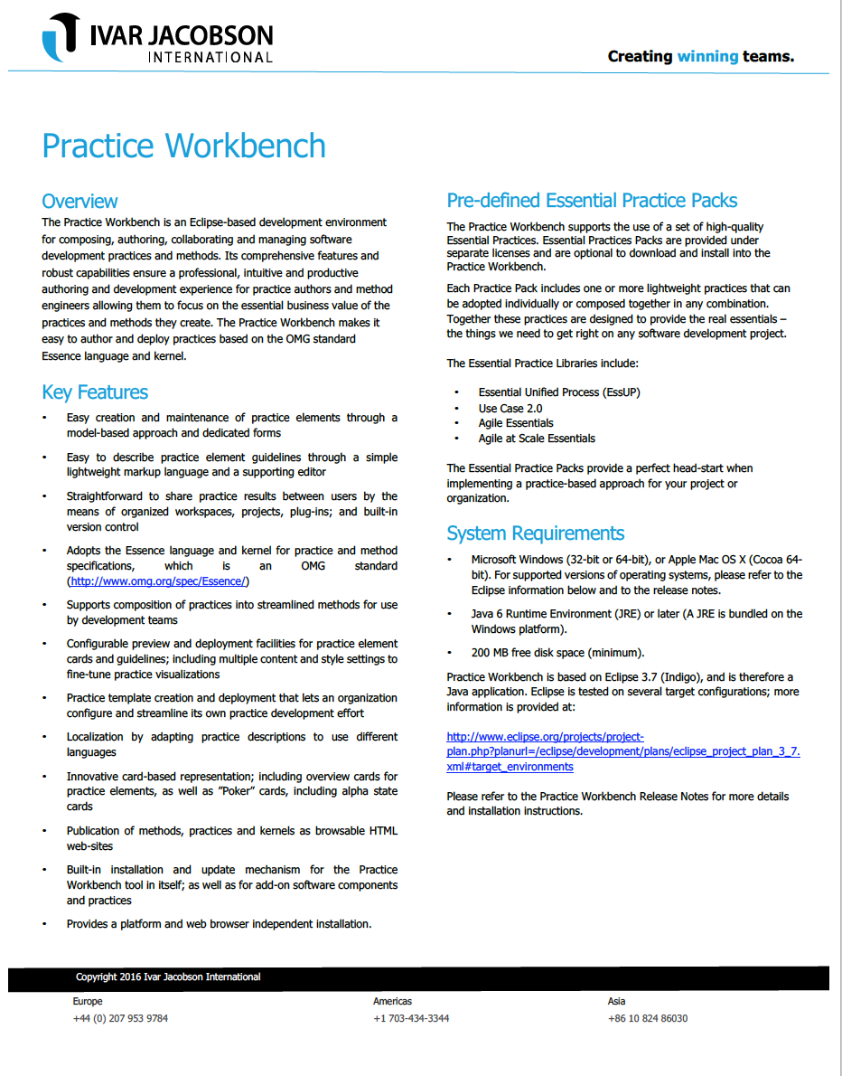 Practice Workbench Datasheet - Agile Coaching Tools