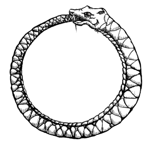 Image showing a never ending cycle, a snake trying to eat itself.