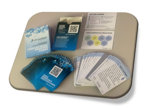 Image of a set of agile essence based practice cards used for serious games to accelerate the learning of software development practices.