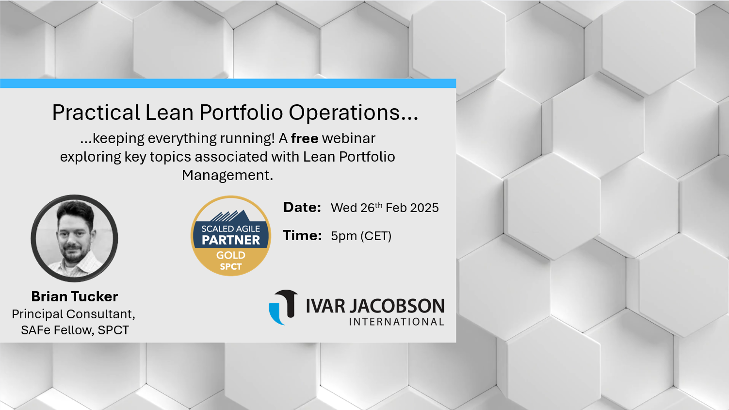 Image promoting the free webinar, Practical Lean Portfolio Operations