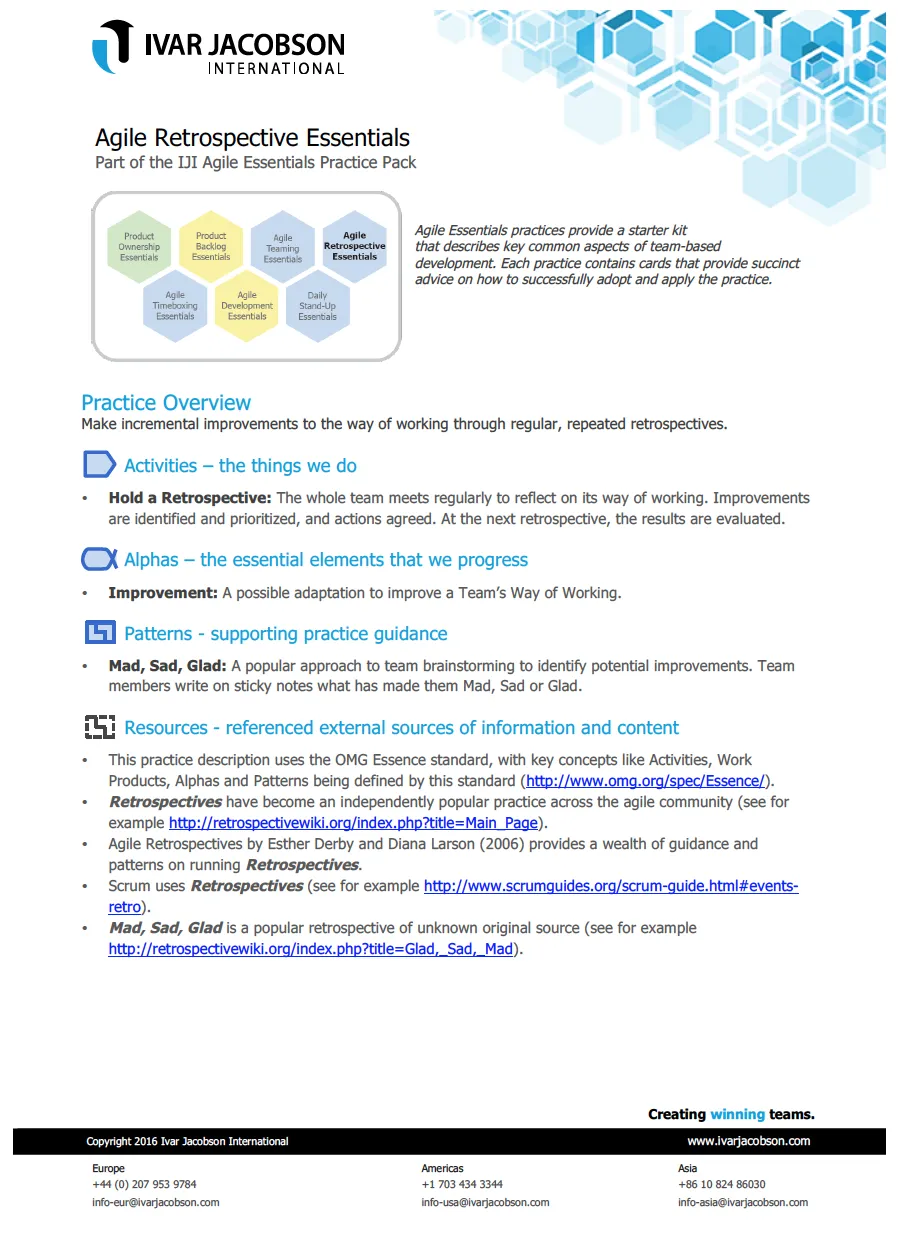 Agile retrospective - essence for agility tools