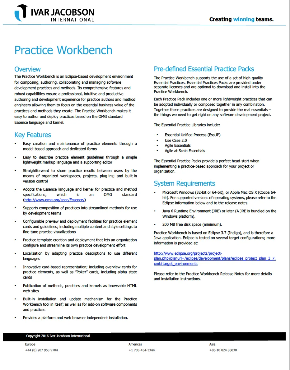 Practice Workbench Datasheet - Agile Coaching Tools
