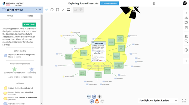 Image of the Serious Game, Practice Spotlight being played in the Essence in Practice TeamSpace application.