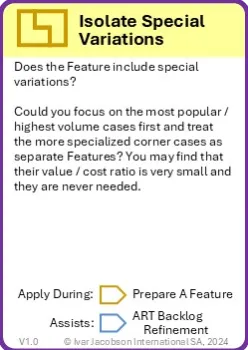 A playing card describing the Isolate Special Variations pattern, text on card is replicated in adjacent text