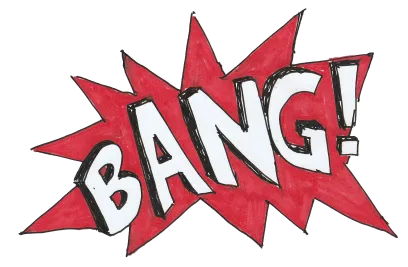Cartoon explosion: Bang, something has gone wrong.