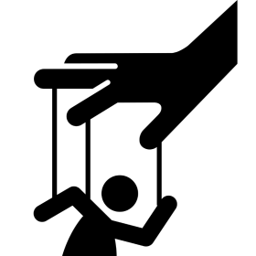 Giant hand puppeting a human figure, a visual represent of management wanting control