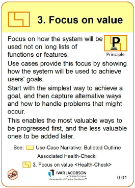 Image of use case principle 3 poker-sized game card, Focus on value