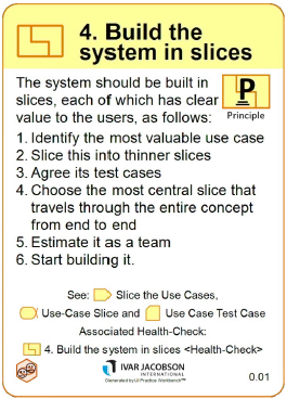 Image of use case principle 4 poker-sized game card, Build the system in slices