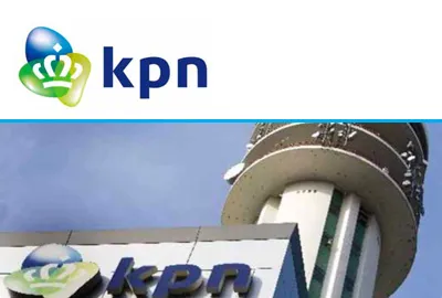 An image of KPN Telecom's logo with a picture of KPN's offices underneath