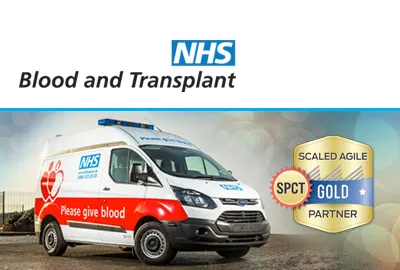 Image of the UK NHS Blood and Transplant corporate logo.  Provides access to an IJI case study explaining how IJI helped UK NHS Blood and Transplant undertake an Agile Transformation in a Highly Regulated Environment.