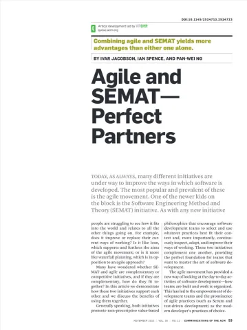 Agile and SEMAT Perfect Partners for Software Engineering Best Practices
