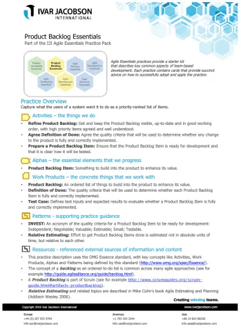 Agile Product Backlog Essential Practice Flyer - Agile Coaching Tools
